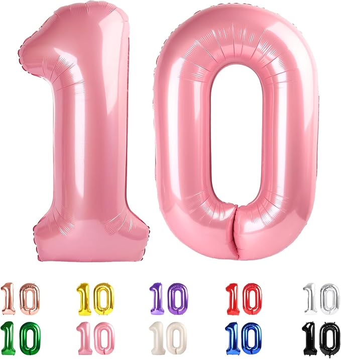 Number 10 Balloon 40Inch for 10 Year Old Birthday Decorations, Pearl Pink | by Mluchee