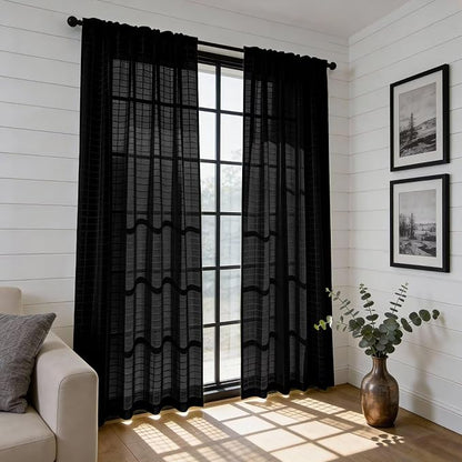 SpaceDresser Check Sheer Curtains 108 Inches Long - Image 6
