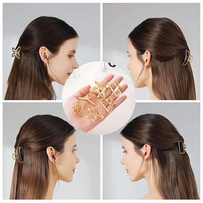 10Pcs Small Gold Hair Clips, Medium Metal Hair Claw Clips for Women Thick Thin Hair, Strong Hold Non-Slip Hair Catch Barrettes Jaw Clamp for Long Hair Metal Hair Accessories