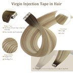 Full Shine Virgin Tape in Hair Extensions Human Hair 5Pcs Color 2/18/22 Balayage Injection Tape in Extensions 18 Inch Machine Remy Human Hair Extensions Seamless Skin Weft Tape in Hair 12.5Gram