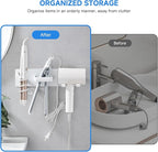 Hair Dryer Holder Wall Mounted,Blow Dryer, Curling Iron, Straightener Holder 3 in 1 Bathroom Metal Hair Tool Organizer Rack-Matte White-2