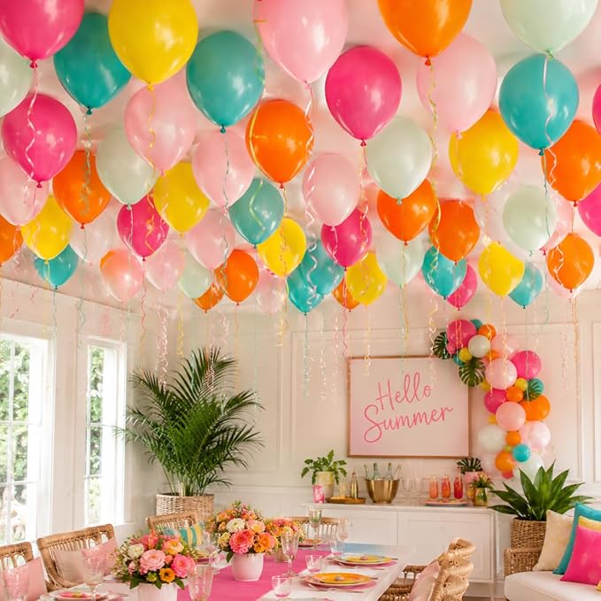 Colorful Balloons, 12 Inch Hot Pink Orange Yellow Teal Green Multicolor Bright - Image 5
