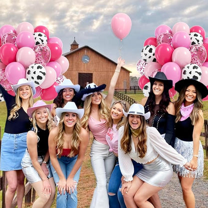 60pcs Cowgirl Balloons, Hot Pink Light Pink Confetti Cow Print Latex Balloons - Image 4