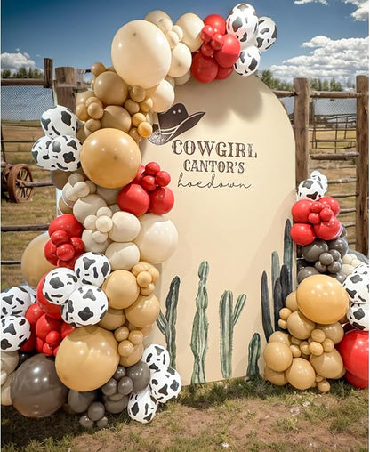 153 Pcs Red Brown Cow Balloon Arch Garland Kit – Red, Sand White, and Cow Print - Image 6