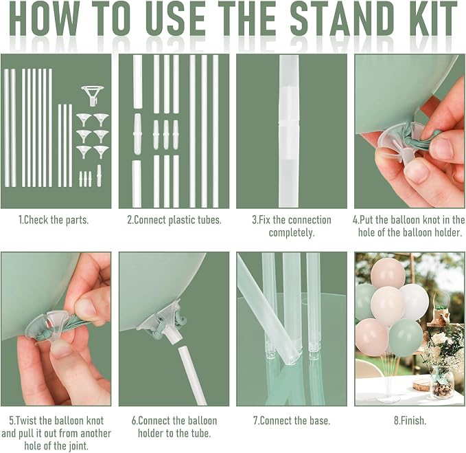 FYSUIMU 4Set Pink and Green Balloon Stand Kit Pastel Pink White Sage Green - Image 6