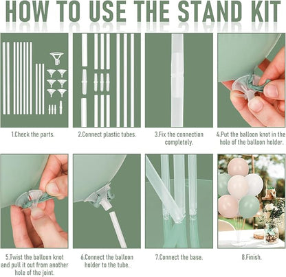 FYSUIMU 4Set Pink and Green Balloon Stand Kit Pastel Pink White Sage Green - Image 6