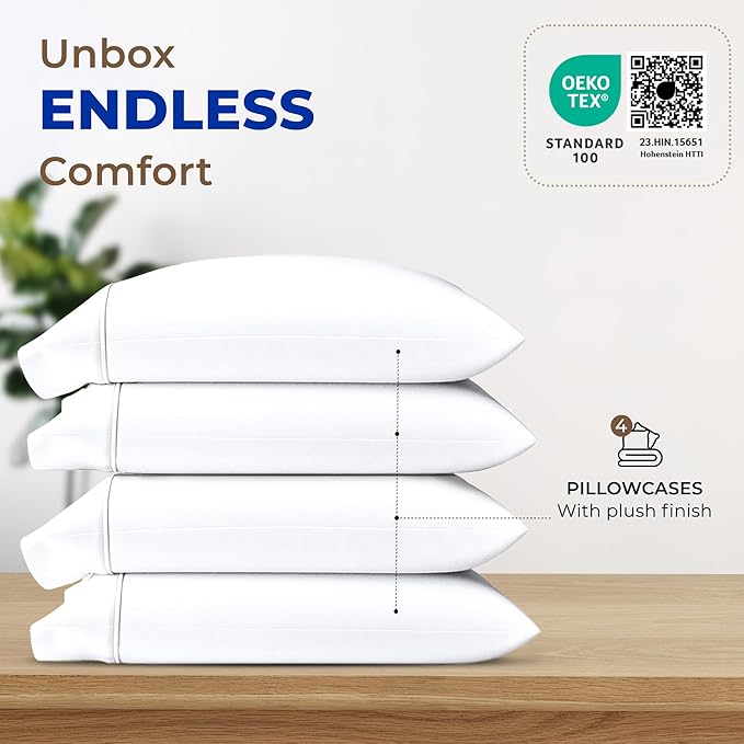 THREAD SPREAD 100% Egyptian Cotton Pillow Cases - High Thread Count White King Pillow Cases Pack of 2, Soft Cooling & Breathable Extra Long Staple Sateen Weave Cotton Pillowcases for King Pillows