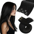 Moresoo Clip in Hair Extensions Natural Black Remy Straight Invisible Lace Double Weft Clip in Human Hair Extensions Natural Black #1b 5pcs 80g 18inch