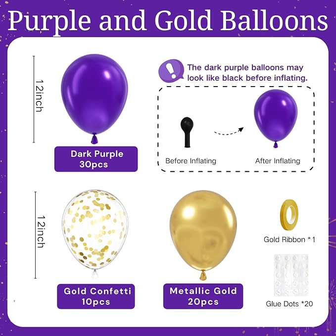 BAUANOOY Purple and Gold balloons - Image 2