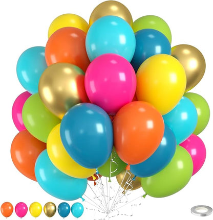 60PCS Tropical Balloons, Hawaiian Balloons, Hot Pink Teal Blue Green Orange by Saxuxu