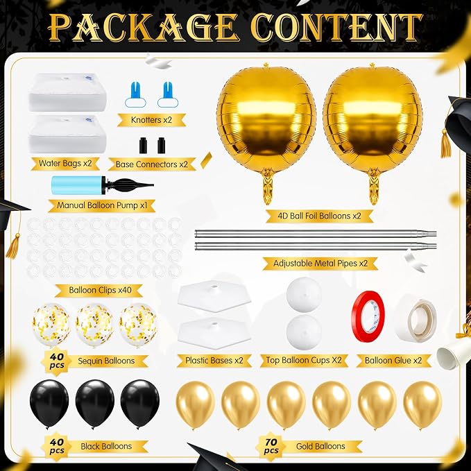 2 Sets Gold and Black Graduation Balloon Column Stand Kit - Image 2