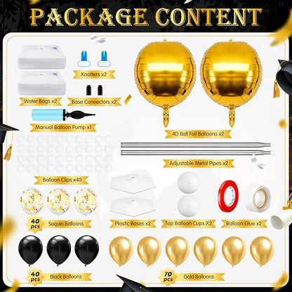 2 Sets Gold and Black Graduation Balloon Column Stand Kit - Image 2