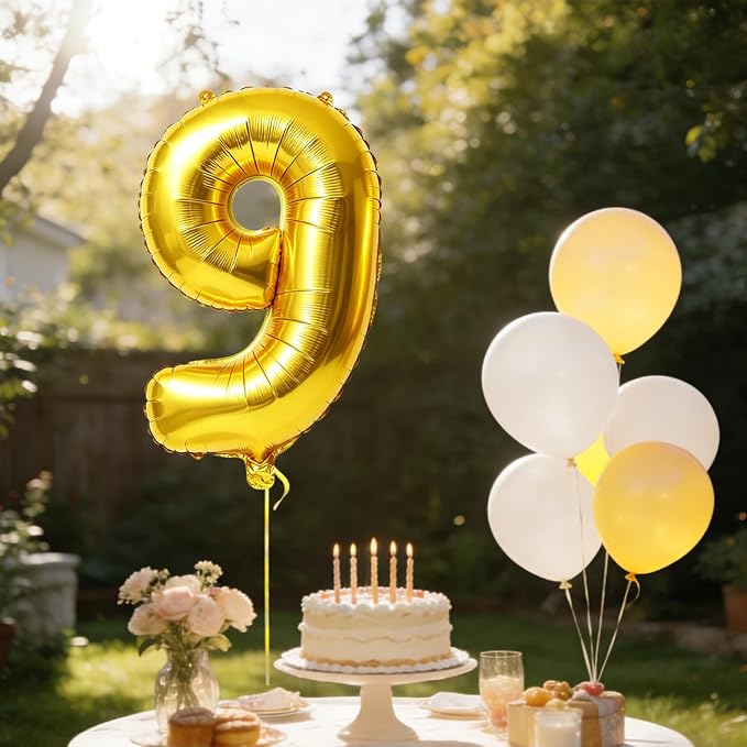 40 Inch Number 9 Balloons for 9th Birthday Party Decorations, 0-100 Gold Large - Image 3