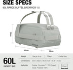 Blackbriar Range Duffel 60L Cactus Grey, Convertible Backpack with Patented Magnetic Access, Modular S-Partition, Dual Shoe Garage | Waterproof Drycoatex™ for Tactical, Travel, Gym