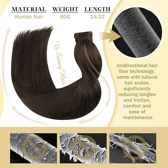 Ve Sunny Hair Extensions Ponytail Real Human Hair Wrap Around Clip in Ponytail Hair Extensions Straight Extensions Human Hair for Women Brunette Dark Brown 18inch 80G