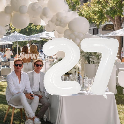 SUWEN 40 Inch White Large 27 Balloon Number Big Foil Helium Numbers 0-9 | Giant - Image 3