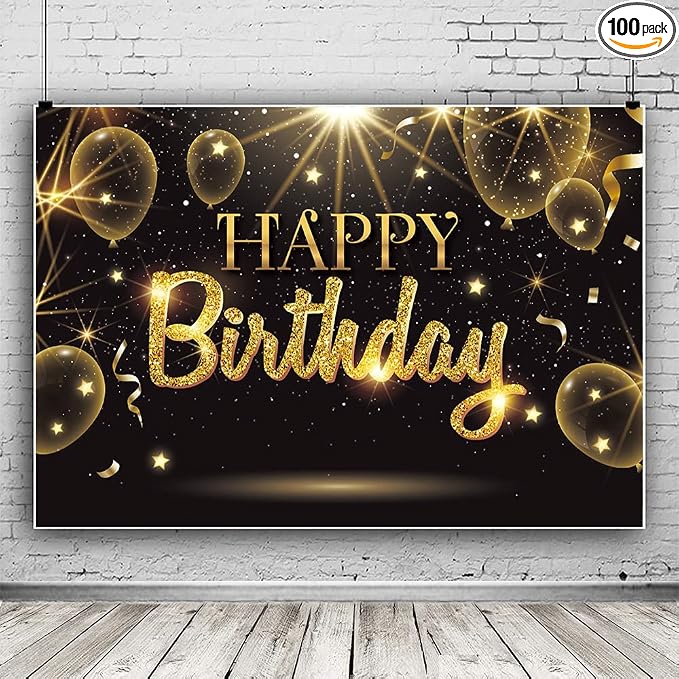 Black Gold Happy Birthday Party Decorations Backdrop by IIILUYOT