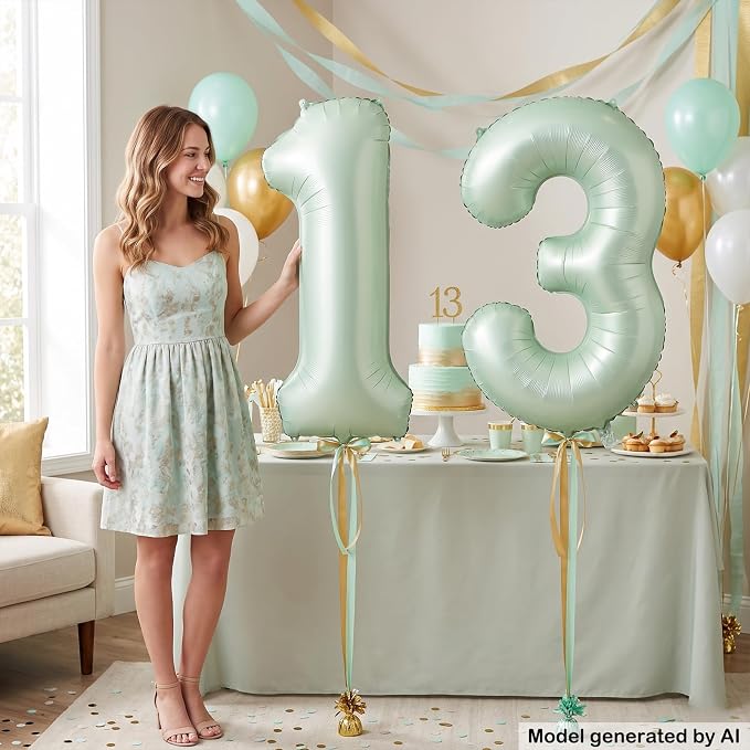 40 Inch Balloon Number 13 Olive Green Large Foil Number Balloons Set 0-20 | - Image 3