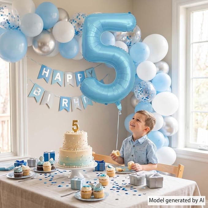 Pearlescent Blue Number 5 Balloon 40 Inch, Shiny Foil - Image 2