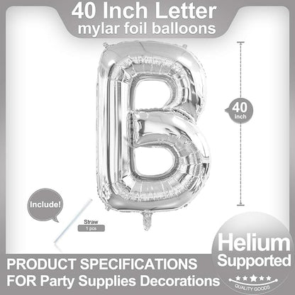 40 Inch Silver Letter B Balloons, DIY Phrase Foil Alphabet Letter B Balloons - Image 2