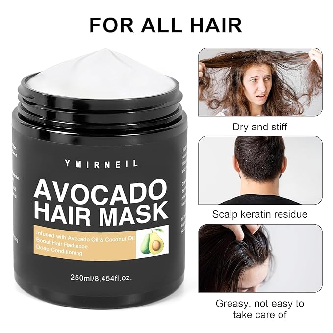 Avocado Hair Mask, 8.45 fl oz, Avocado & Coconut Oil,Hair moisturizing&Damaged Hair Deep Conditioning