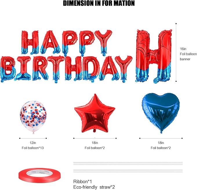 CANREVEL Happy Birthday Banner Decoration + 30pcs Star Balloons, Spider | 13pcs - Image 2