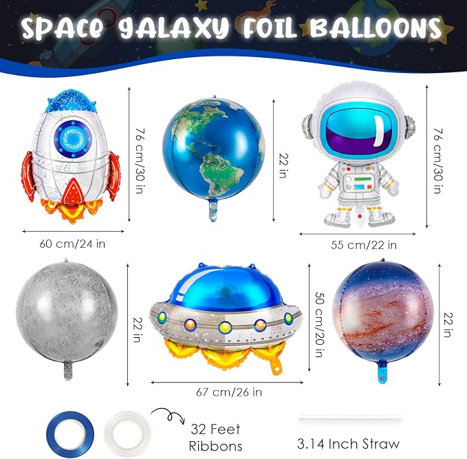 6 Pcs Galaxy Balloons, Outer Space Spaceship Rocket Astronauts Balloon - Image 2