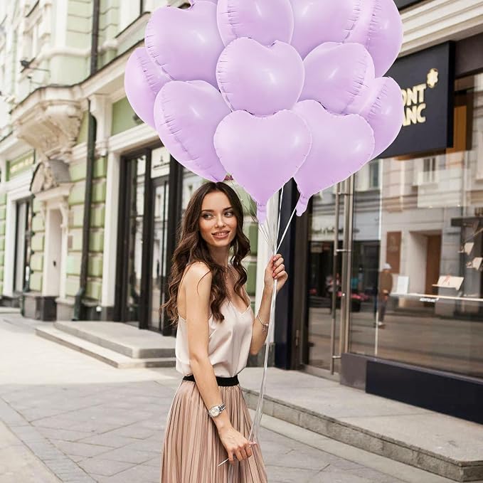 TONIFUL 30 Pcs 18 Inch Matte Pastel Lilac Heart Shape Foil Mylar Balloons | - Image 4