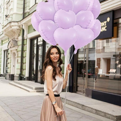 TONIFUL 30 Pcs 18 Inch Matte Pastel Lilac Heart Shape Foil Mylar Balloons | - Image 4