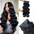 2 Pack 240g Body Wave Seamless Clip in Hair Extensions Real Human Hair 16Pcs Full Head 15A Remy Human Hair Clip ins with PU Skin Weft 18inch Natural Black