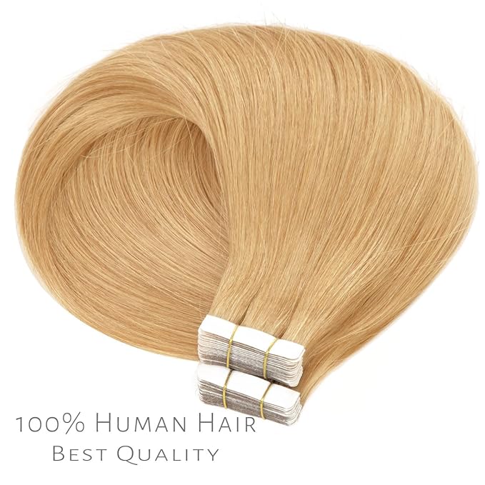 Lacer Seamless Tape in Human Hair Extensions - 16 Inch Natural Caramel Blonde Tape in Hair Extensions Color #27 Double Side 50g 20pcs/set