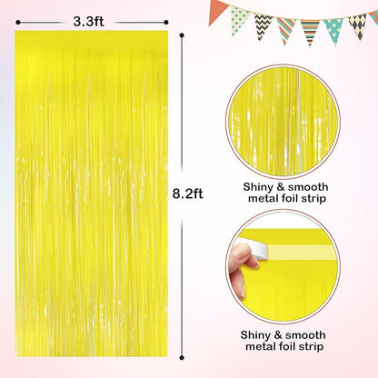 Macaron Yellow Metallic Tinsel Foil Fringe Curtains, 2 Pack 3.3x8.3 Feet - Image 2