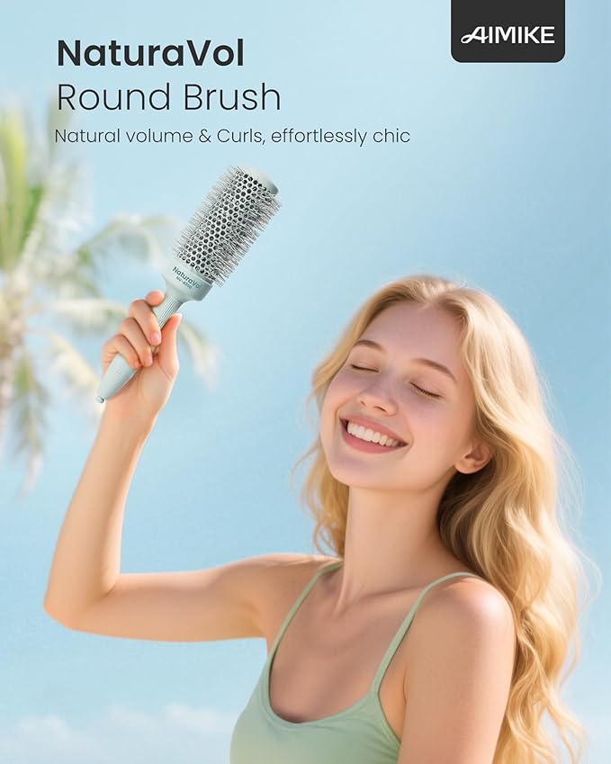 AIMIKE NaturaVol Round Brush for Blow Out, Round Hair Brush Nano Thermal Ceramic & Ionic Tech, for Blow Drying & Salon-like Styling at-home, Maximum Volume Shine - 1.7” Barrel, 2.5” w/Bristle
