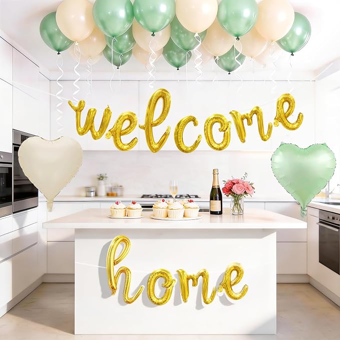 Welcome Home Balloons Green Gold, 16Inch Welcome Home Foil Banner - Image 3