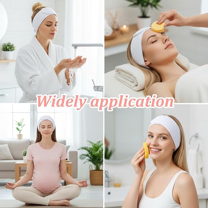 30 Pack Spa Headbands, Adjustable Terry Cloth Hair Wrap for Women, Facial Makeup Shower Sports Headband White