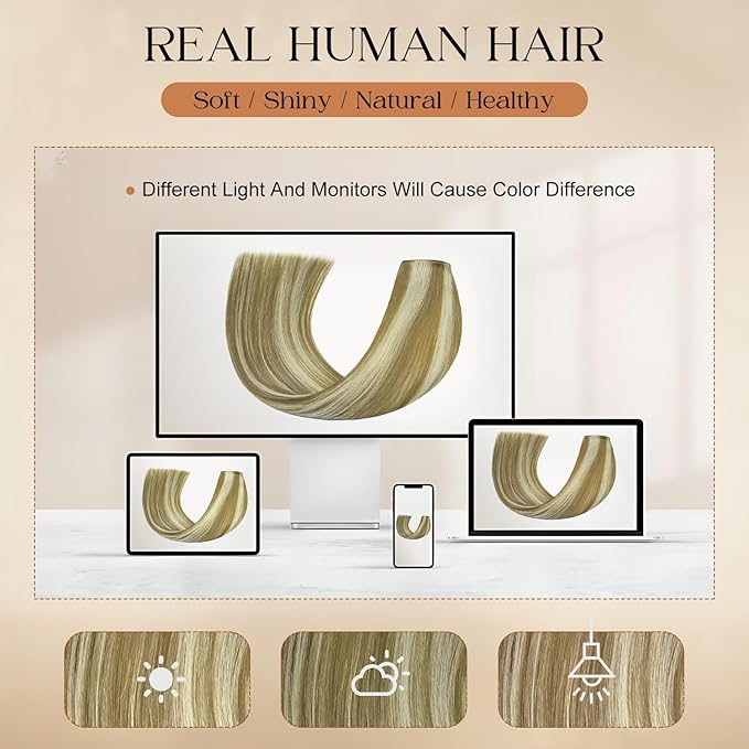 Clip in Hair Extensions Real Human Hair 14Inch 8pcs 75g Seamless Balayage Blonde Hair Extensions Clip Ins Double Weft Light Blonde Highlight Golden Blonde Invisible Straight Remy Human Hair for Women