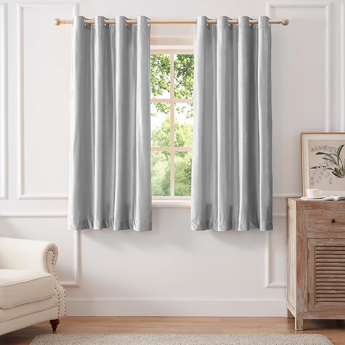 BULBUL Velvet Light Blue Blackout Curtains 63 inch by ModernShinyVelvetCurtains
