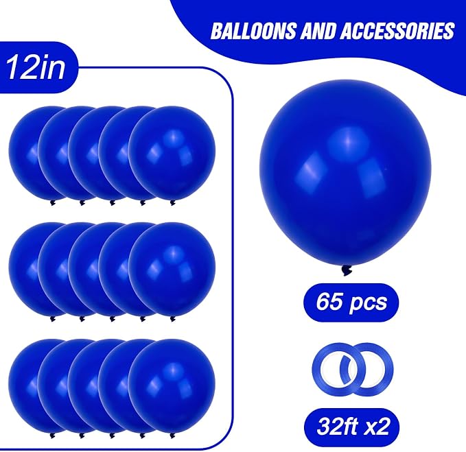 RUBFAC Royal Blue Balloons 65pcs, 12 Inch Party Balloon - Image 5