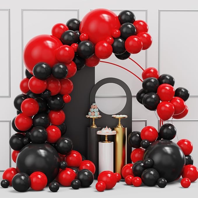 Red Black Balloons Garland Arch Kit, Anniversary, BBQ Casino, New Year Party by YMSZ