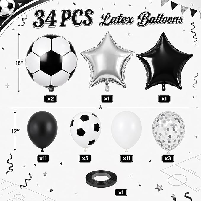 Soccer Balloons, Metallic Silver Confetti Balloons - Image 2