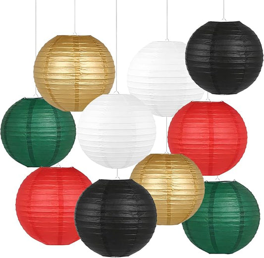 10 Pcs Paper Lanterns Decor, 8 & 10 Inch Hanging Round Lanterns in Red Black by AimtoHome