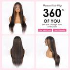 Straight Wigs Human Hair 1B/30 Highlight Ombre Lace Front Wig Human Hair 13x4 Transparent Lace Frontal Black with Brown Highlight Wig for Women 200 Density Glueless Wigs 24 Inch