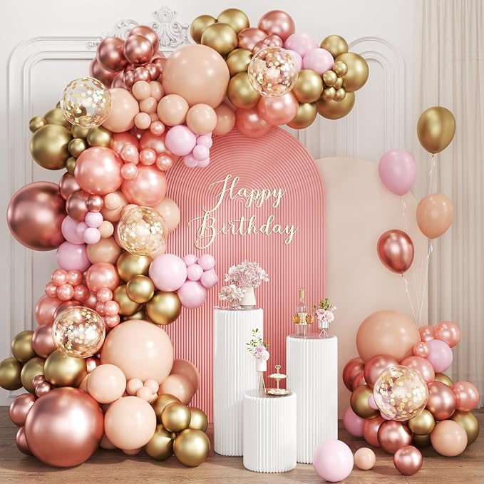 Pink and Gold Balloon Garland Arch Kit by Unknown