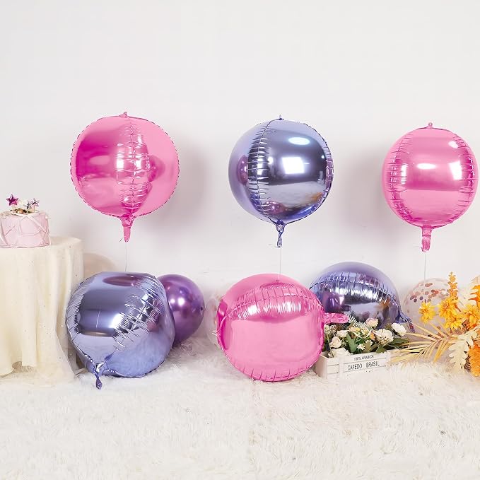 6Pcs Pink purple Round Foil Balloons, Giant 4D Round Ball Balloon, 22 Inch - Image 3