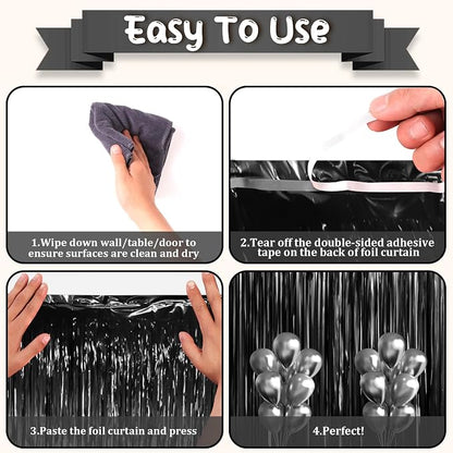 Voircoloria Black Foil Fringe Backdrop Curtains, Birthday Party Decorations - Image 3