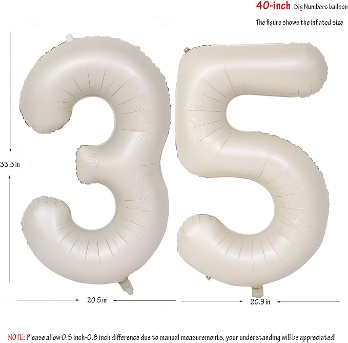 40 In Cream white Number Balloons Helium Foil Mylar Balloon Digital 35 | - Image 2