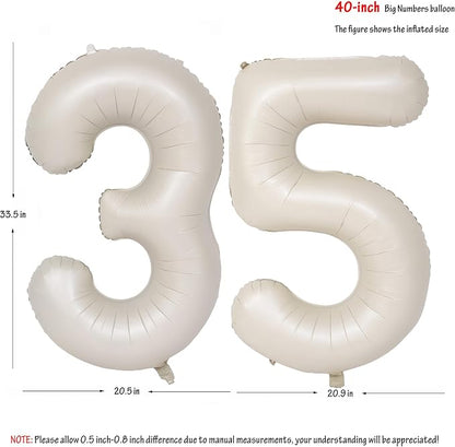 40 In Cream white Number Balloons Helium Foil Mylar Balloon Digital 35 | - Image 2