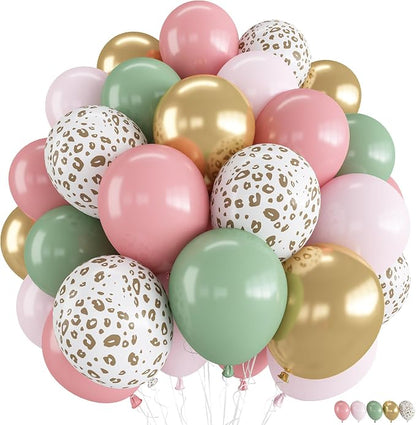 Pink and Green Balloons, Jungle Safari Balloon 12 Inch Leopard Cheetah Print by Jobkoo