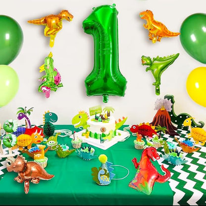 LilyZheng Large Dinosaur Balloon Number 1, 40 Inch Dark Green Foil Balloon and - Image 6