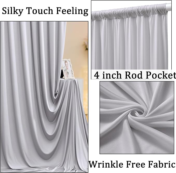 30ft x 10ft Wrinkle Free Silver Backdrop Curtain - Image 2